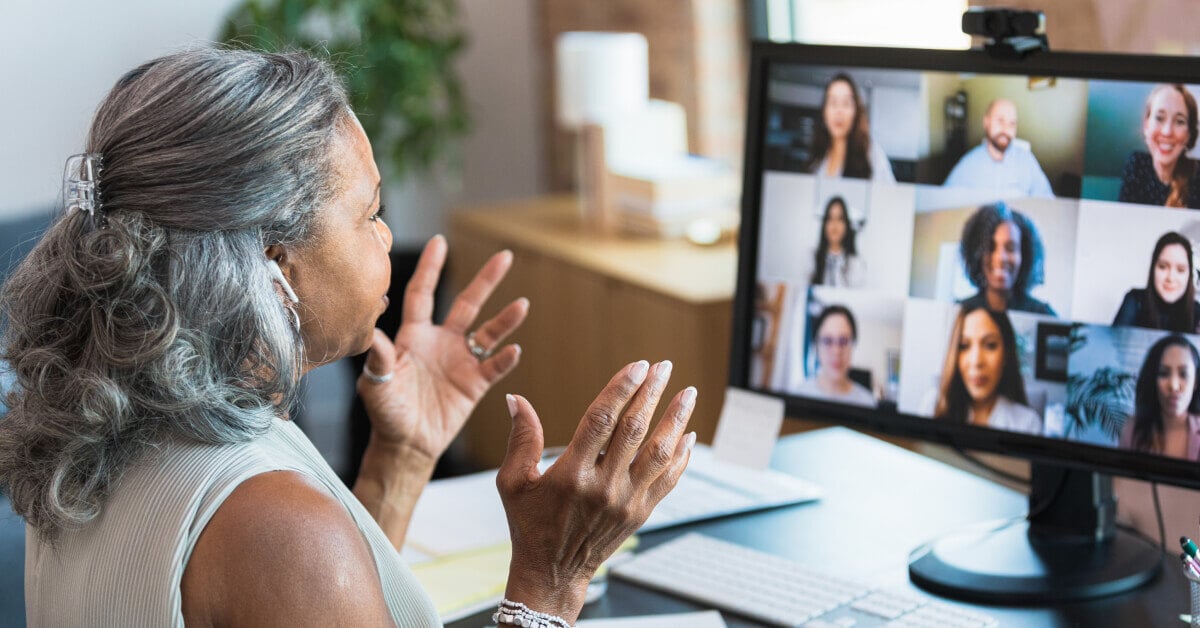 Woman taking online course with others